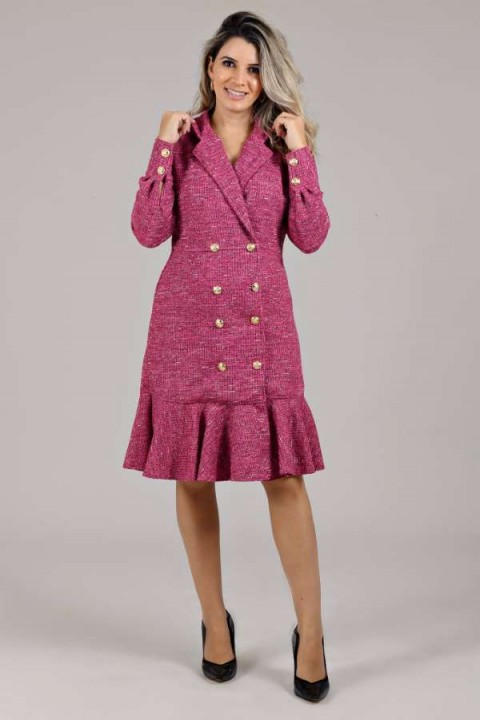 Vestido  tweed manga longa Perla - Rosa