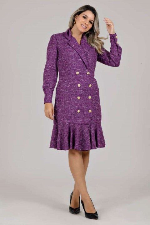 Vestido  tweed manga longa Perla - Roxo