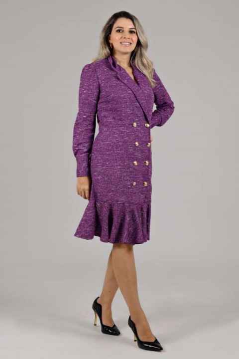 Vestido  tweed manga longa Perla - Roxo