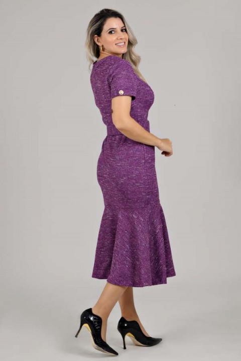 Vestido tweed midi com manga Keila - Roxo