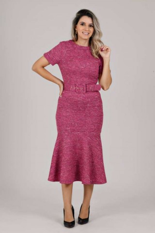 Vestido tweed midi com manga