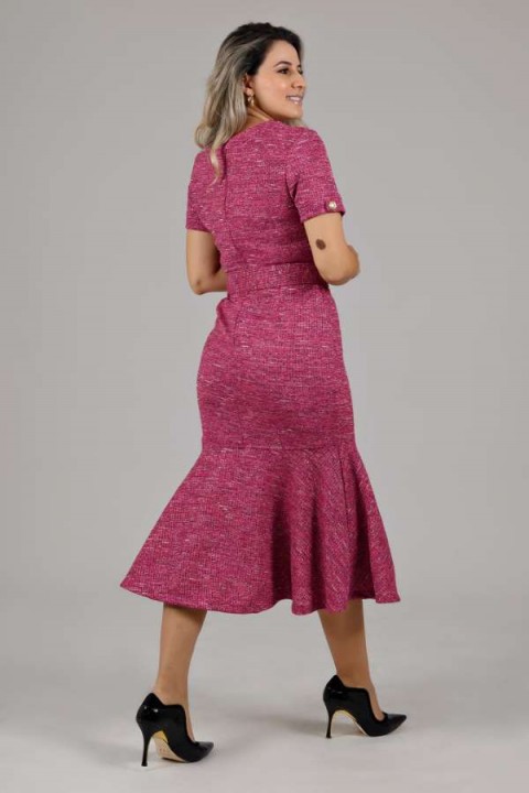 Vestido tweed midi com manga Keila - Rosa