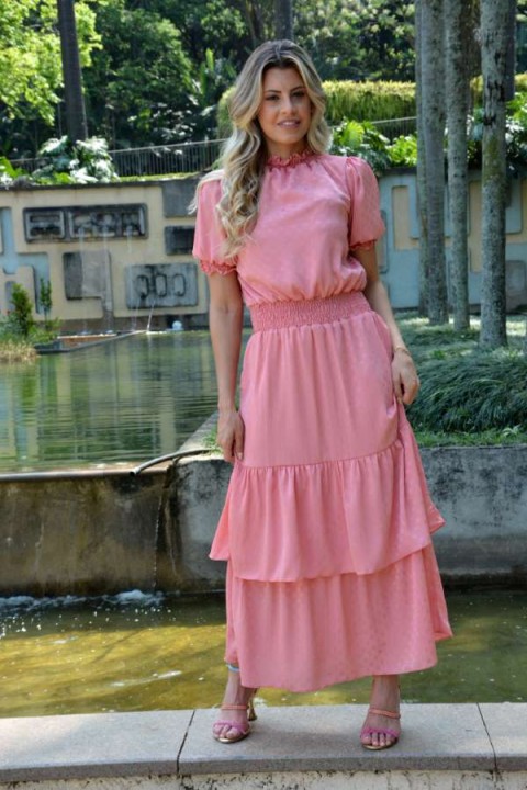 Vestido longo Nicole Rosa-chiclete