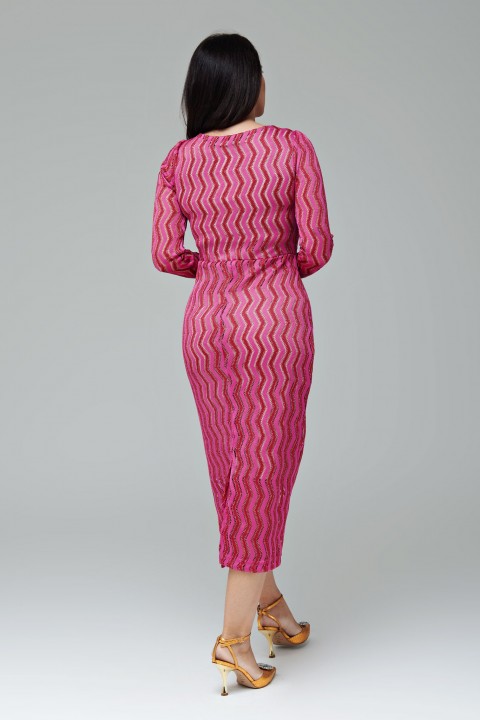 Vestido de renda midi pink com rosa e manga longa -  Amélia