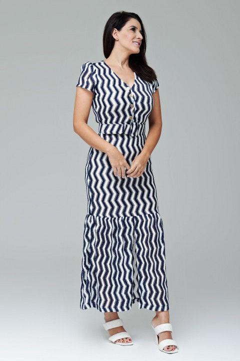 Vestido midi azul com fenda frontal e botões - Adelaide