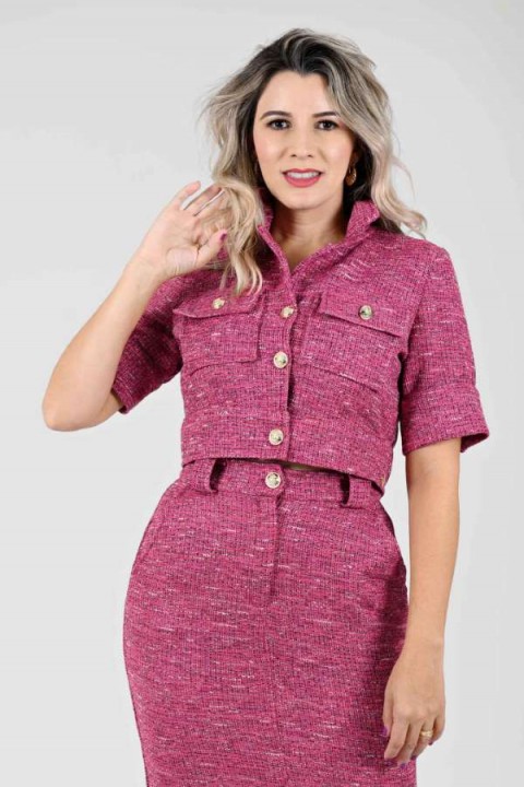 Blusa Tweed com manga 3/4 - Caroline Pink